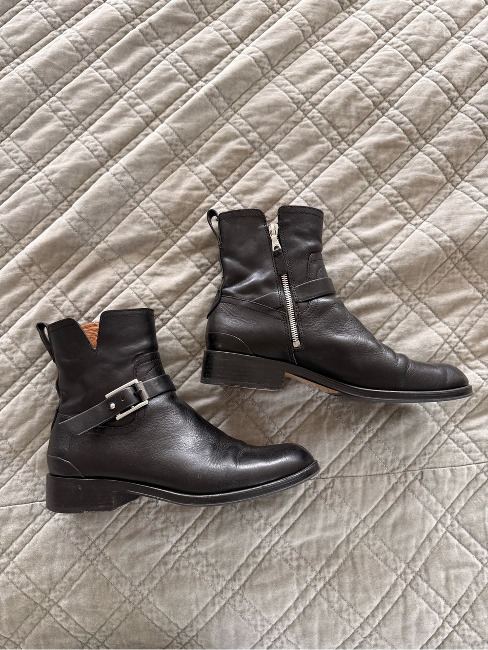 rag & bone | Black Leather Zip & Buckle Moto Ankle Boots